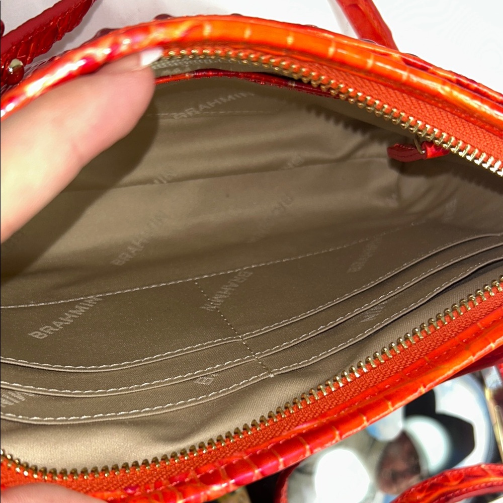 Brahmin Flame Reddish Orange Croc-Embossed Crossbody Bag/Wallet set - Picture 5 of 11